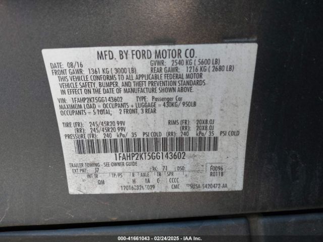 1FAHP2KT5GG143602 Ford TAURUS SHO