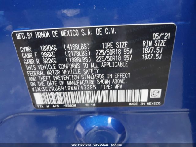 3CZRU6H19MM743295 Honda r18z9