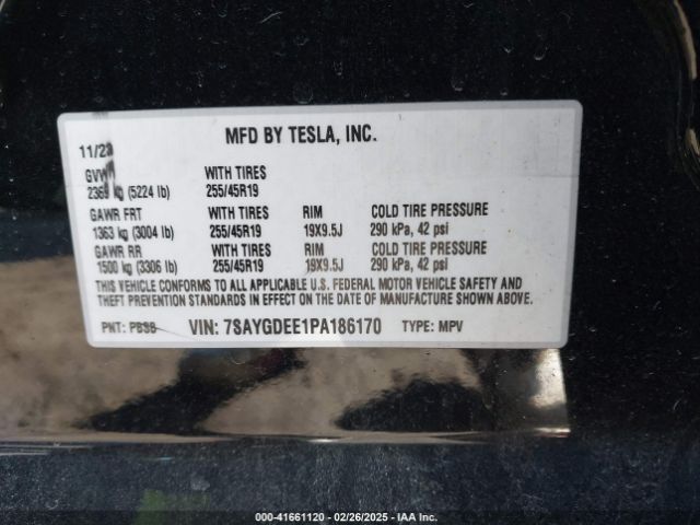 7SAYGDEE1PA186170 Tesla Model Y