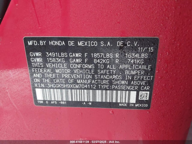 3HGGK5H9XGM704112 Honda Fit Ex-l