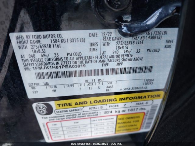 1FMJK1H81PEA03819 Ford Expedition Xlt Max