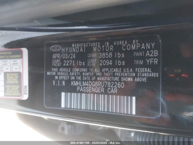 KMHLM4DG8RU782260 Hyundai ELANTRA SEL