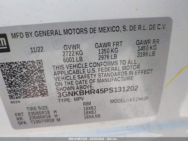 3GNKBHR45PS131202 Chevrolet Blazer Awd 2lt