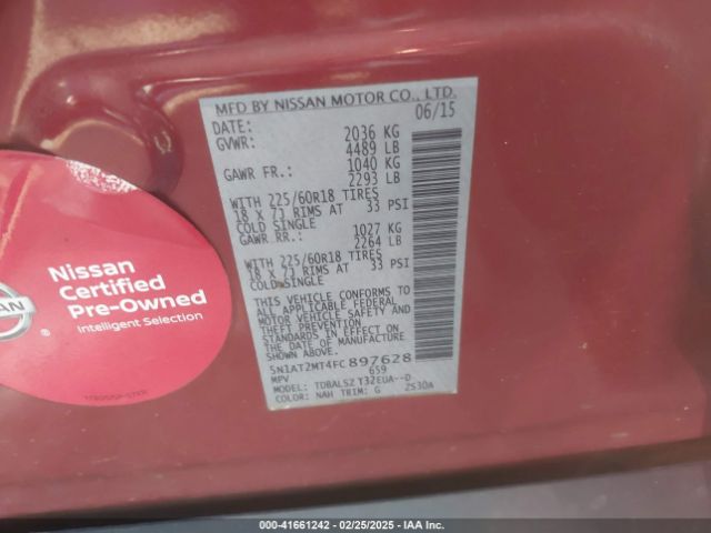 5N1AT2MT4FC897628 Nissan Rogue Sl