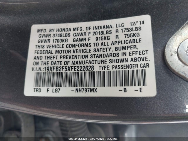 Honda Civic Lx 2015 19XFB2F5XFE222628 Image 9