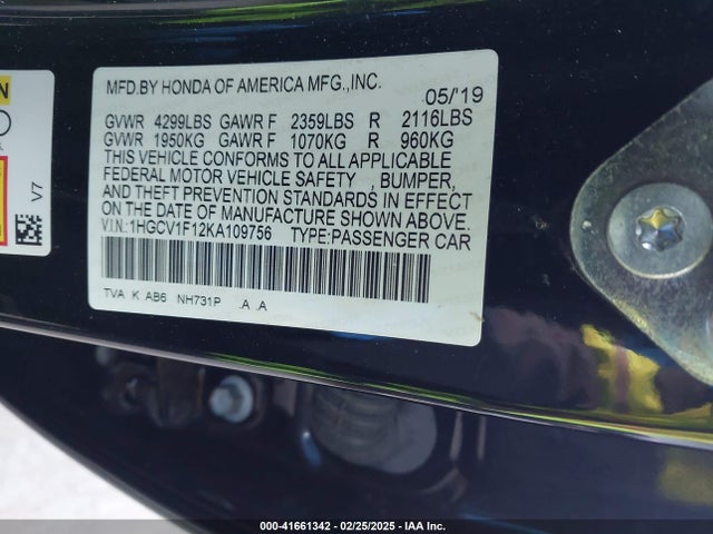 1HGCV1F12KA109756 Honda ACCORD LX