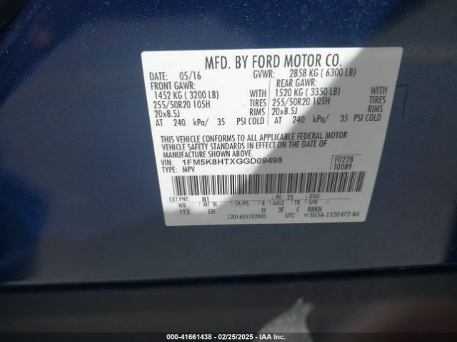 1FM5K8HTXGGD09498 Ford Explorer Platinum