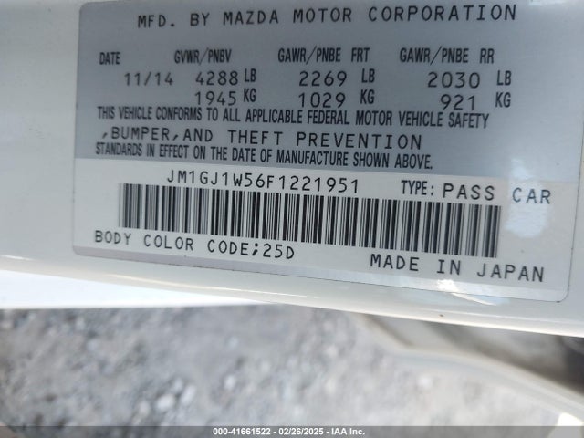 JM1GJ1W56F1221951 Mazda Mazda6 I Grand Touring