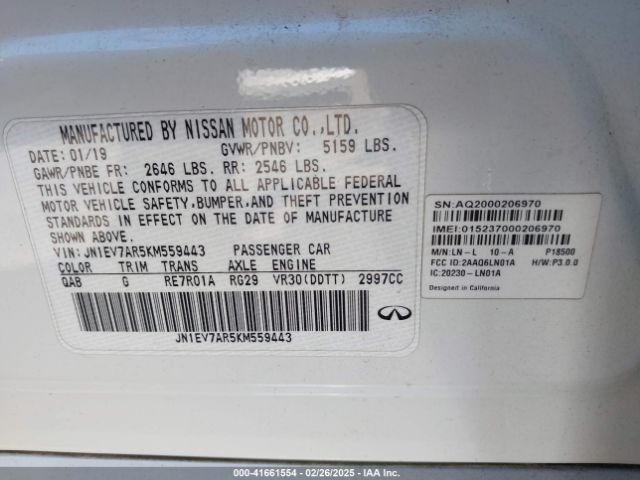 JN1EV7AR5KM559443 Infiniti Q50 3.0t Luxe