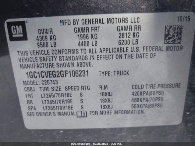 1GC1CVEG2GF106231 Chevrolet Silverado 2500hd Lt
