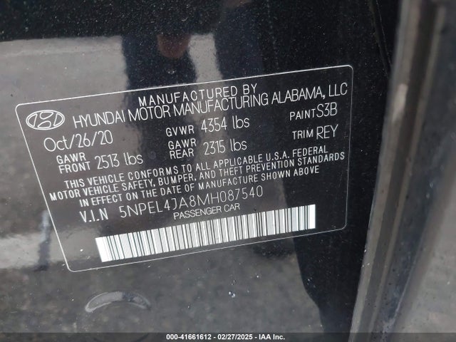 5NPEL4JA8MH087540 Hyundai SONATA SEL
