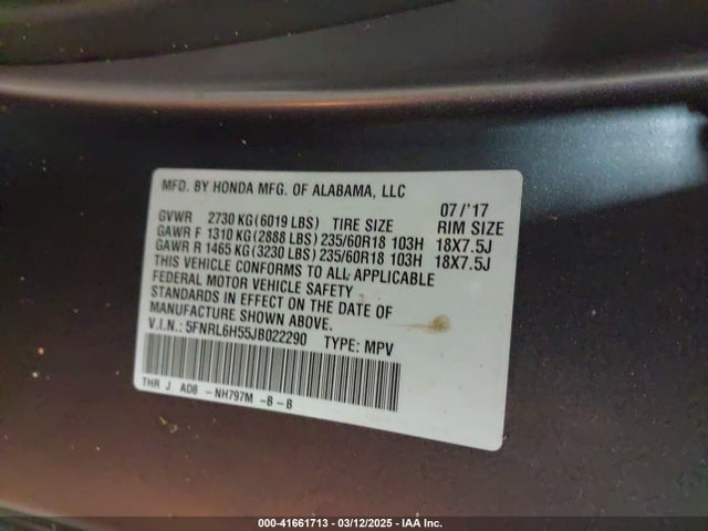 Honda ODYSSEY EX 2018 5FNRL6H55JB022290 Image 9
