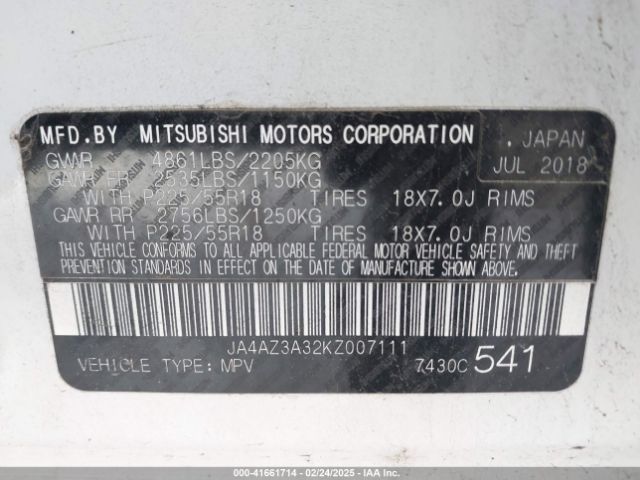 JA4AZ3A32KZ007111 Mitsubishi Outlander Es
