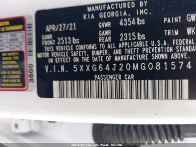 5XXG64J20MG081574 KIA K5 Gt-line