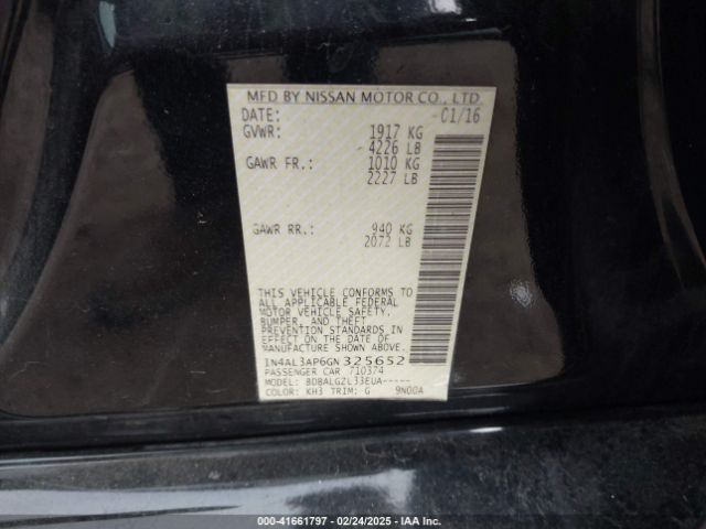 1N4AL3AP6GN325652 Nissan Altima 2.5/2.5 S/2.5 Sl/2.5 Sr/2.5 Sv
