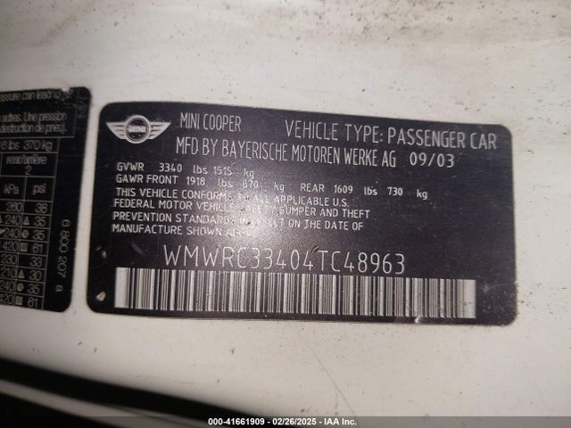 2004 MINI COOPER WMWRC33404TC48963 Photo 8