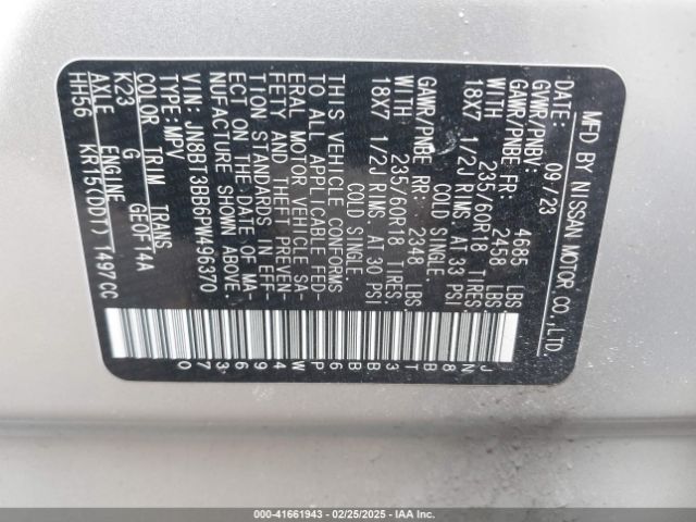 JN8BT3BB6PW496370 Nissan Rogue Sv Intelligent Awd
