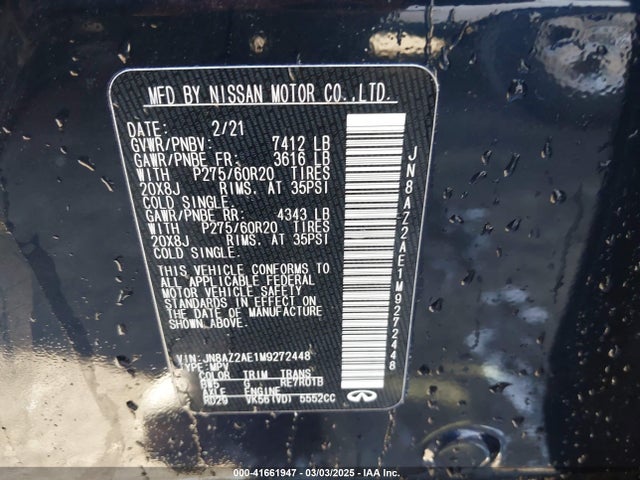 JN8AZ2AE1M9272448 Infiniti Qx80 Luxe Awd