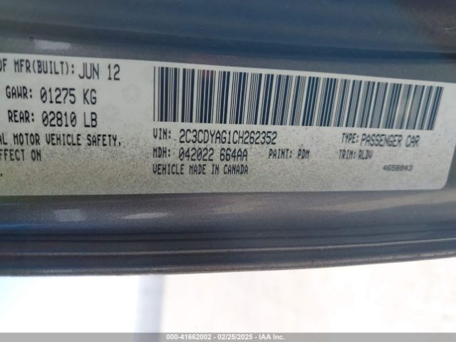 2012 DODGE CHALLENGER 2C3CDYAG1CH262352 Photo 8