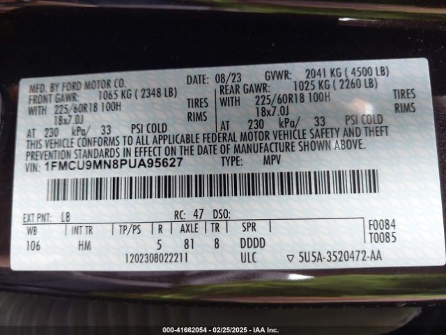 1FMCU9MN8PUA95627 Ford Escape St-line