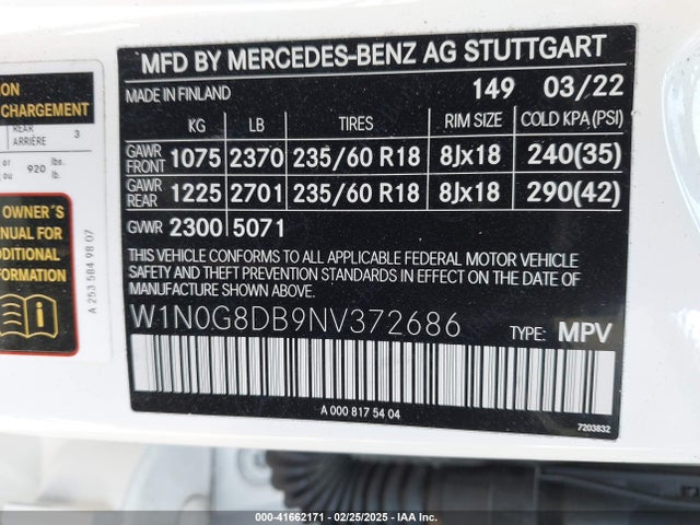 W1N0G8DB9NV372686 Mercedes-Benz Glc 300 Suv