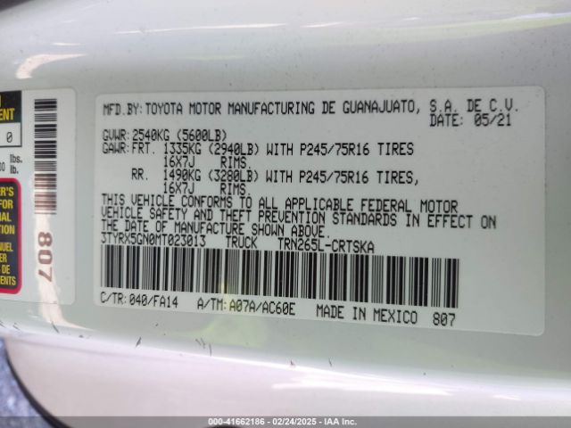 3TYRX5GN0MT023013 Toyota Tacoma Sr