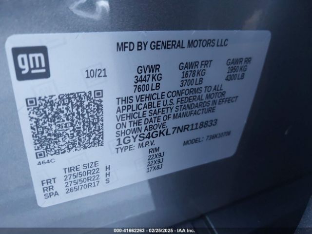 1GYS4GKL7NR118833 Cadillac Escalade 4wd Sport Platinum