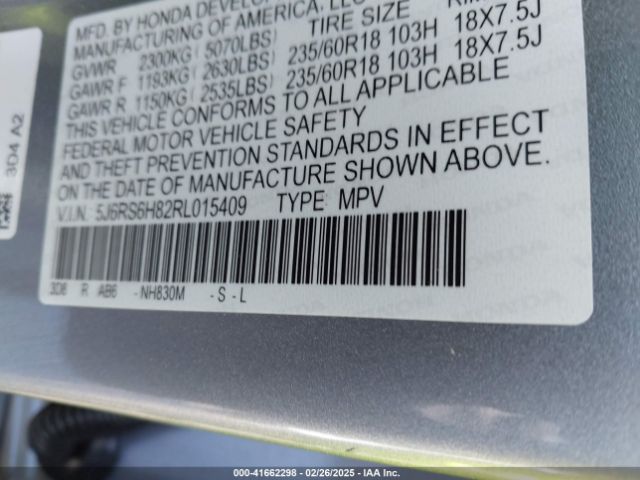 5J6RS6H82RL015409 Honda Cr-v Hybrid Sport-l