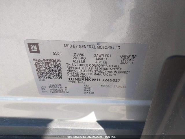 1GNERHKW1LJ245617 Chevrolet Traverse Fwd Lt Leather