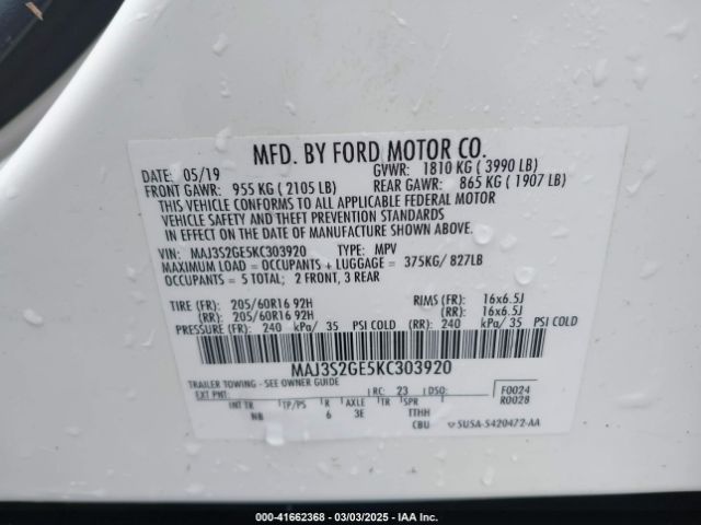 MAJ3S2GE5KC303920 Ford Ecosport Se
