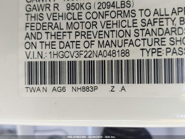 1HGCV3F22NA048188 Honda Accord Hybrid Sport