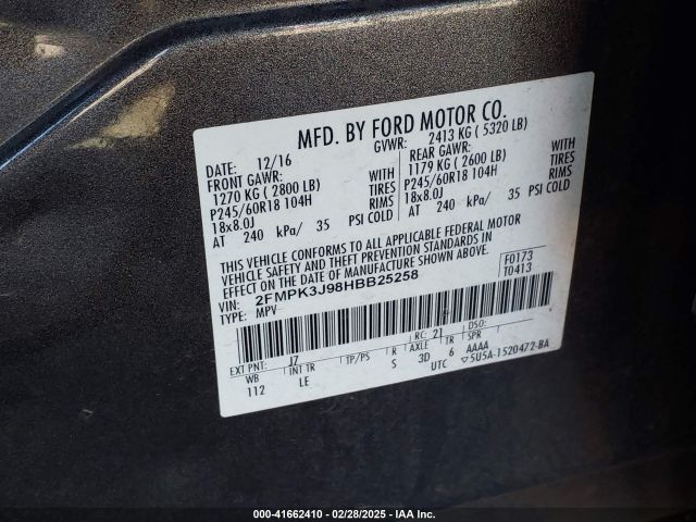 2FMPK3J98HBB25258 Ford EDGE SEL