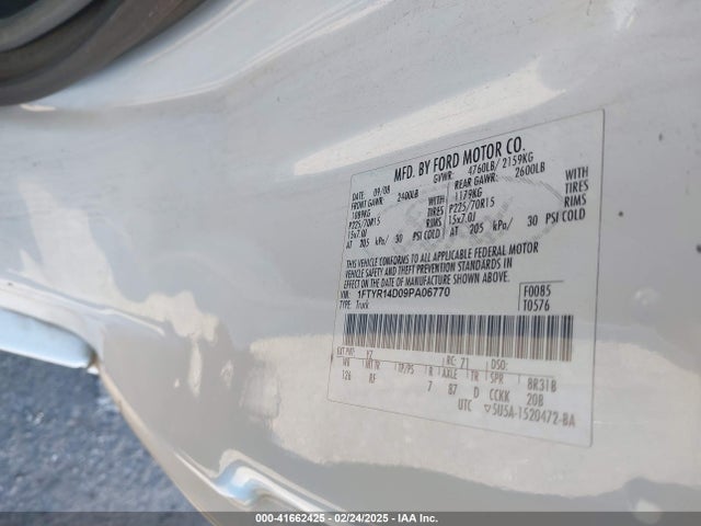 41662425 :رقم المزاد ، 1FTYR14D09PA06770 vin ، 2009 Ford Ranger Xl/xlt مزاد بيع