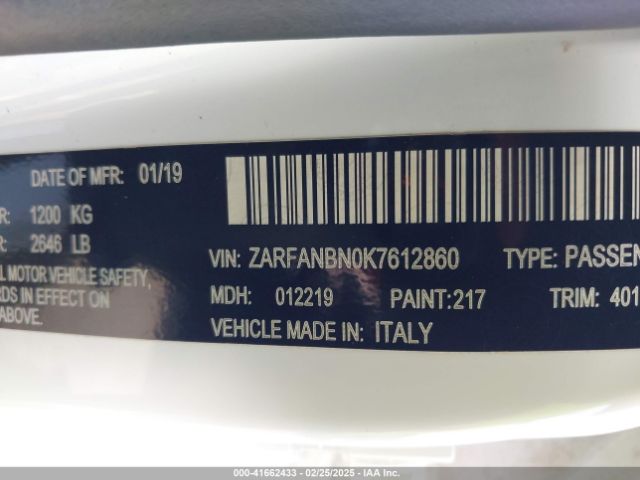 ZARFANBN0K7612860 Alfa Romeo Giulia Ti Sport Awd