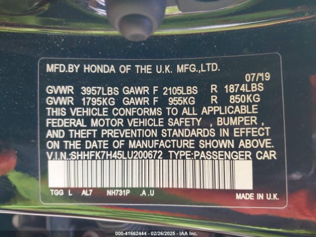 SHHFK7H45LU200672 Honda Civic Sport