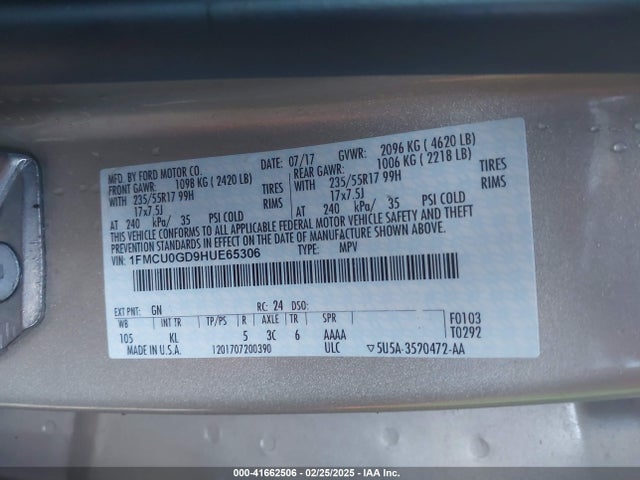 1FMCU0GD9HUE65306 Ford ESCAPE SE