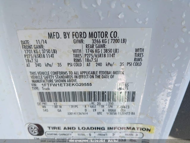 1FTFW1ET3EKG29555 Ford F-150 Xlt
