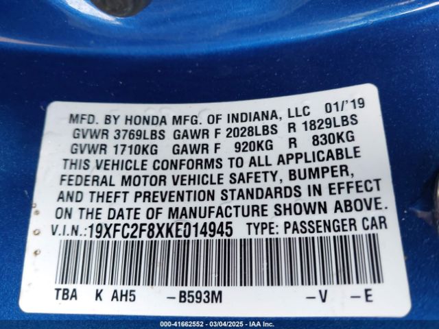 19XFC2F8XKE014945 Honda Civic Sport