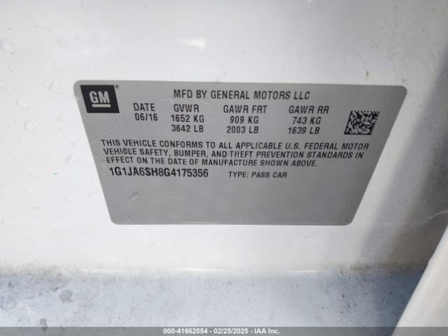 1G1JA6SH8G4175356 Chevrolet Sonic Ls Auto