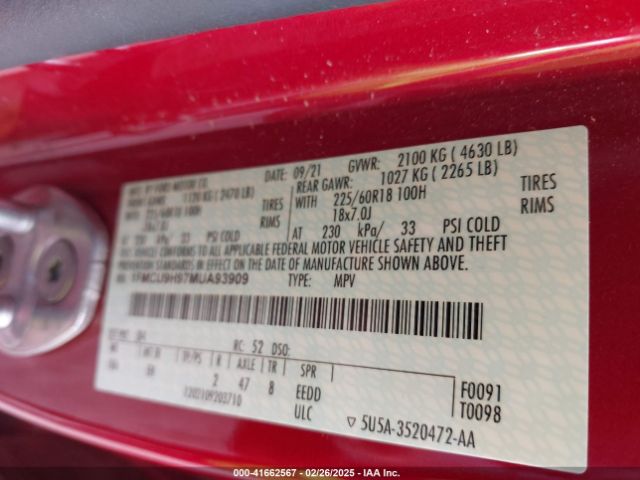 1FMCU9H97MUA93909 Ford ESCAPE SEL