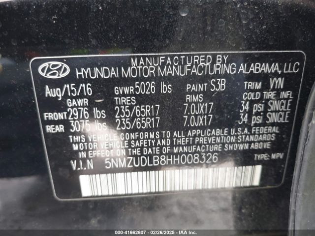 5NMZUDLB8HH008326 Hyundai Santa Fe Sport 2.4l