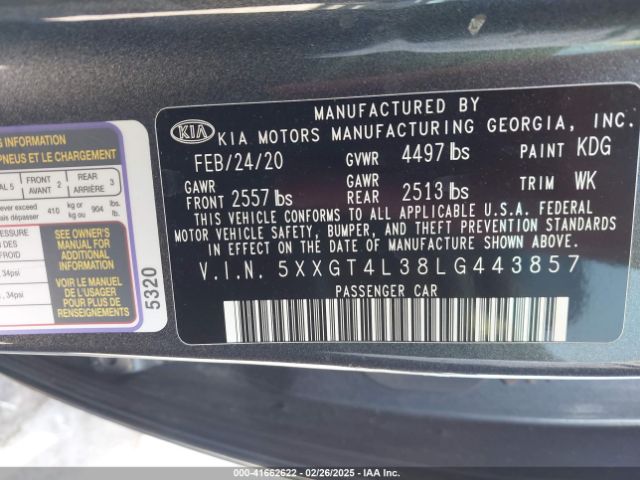 5XXGT4L38LG443857 KIA Optima Se