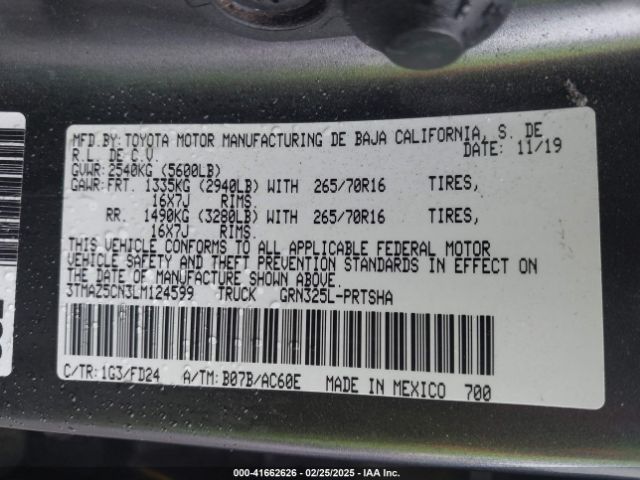 3TMAZ5CN3LM124599 Toyota Tacoma Trd Off-road