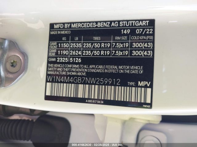 W1N4M4GB7NW259912 Mercedes-Benz GLB 250