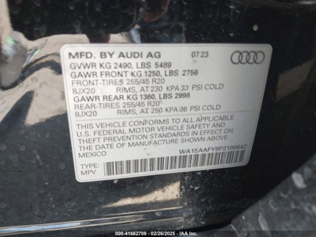 WA15AAFY8P2189642 Audi Q5 Sportback Premium Plus 45 Tfsi S Line Quattro S Tronic