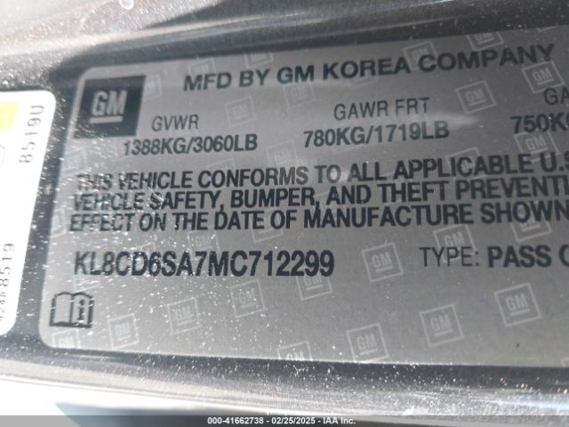 KL8CD6SA7MC712299 Chevrolet Spark Fwd 1lt Automatic