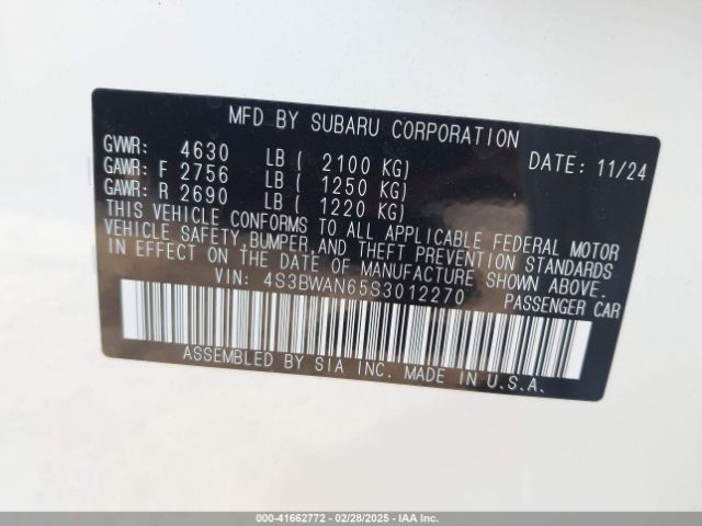 4S3BWAN65S3012270 Subaru Legacy Limited