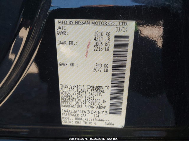Nissan Altima 2.5 S 2014 1N4AL3AP4EN364673 Image 9