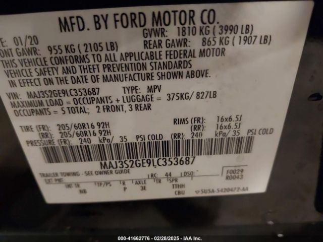 MAJ3S2GE9LC353687 Ford Ecosport Se
