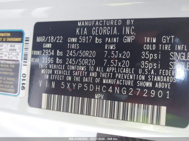 5XYP5DHC4NG272901 KIA Telluride Sx